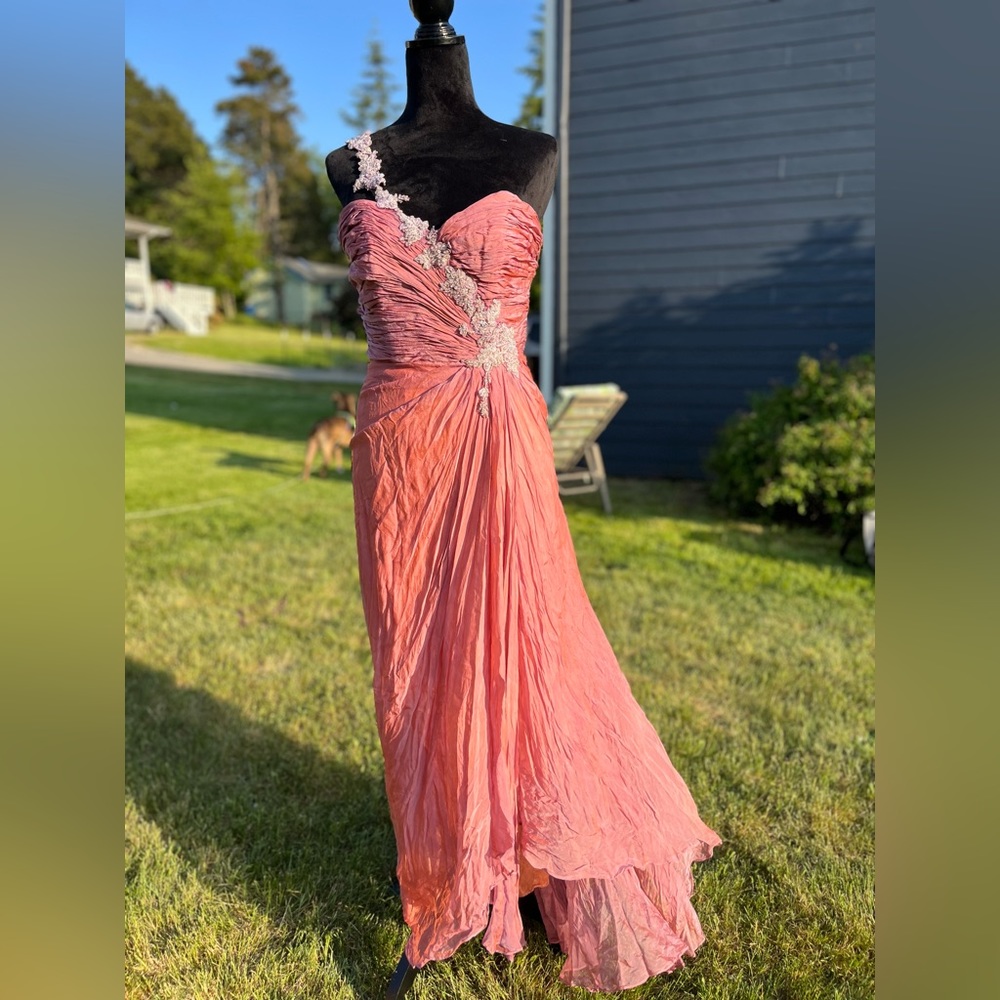 Vintage silk goddess dress coral